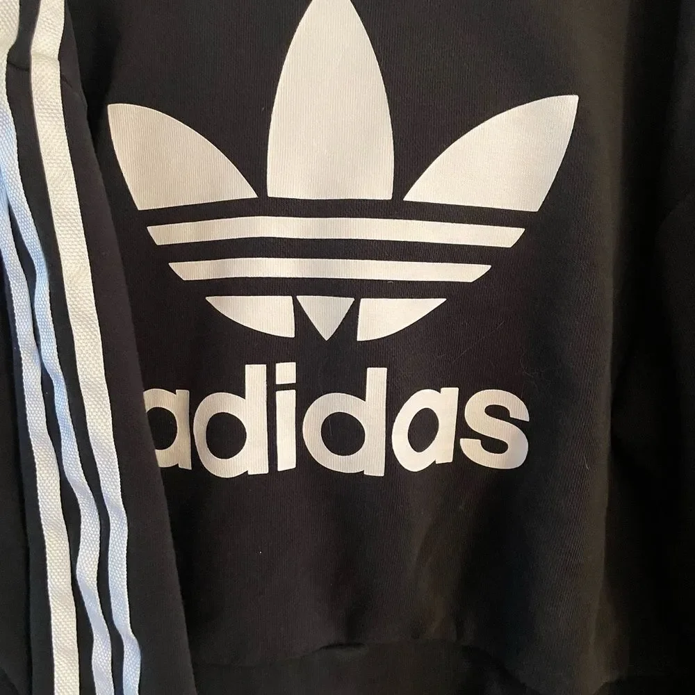 Adidas Black Sweatshirt with White Trefoil Logo Girls Size Large - Picture 4 of 9